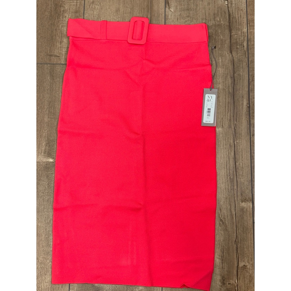 NY and Company Eva Mendes Red Belted Knit Pencil Skirt Size Small